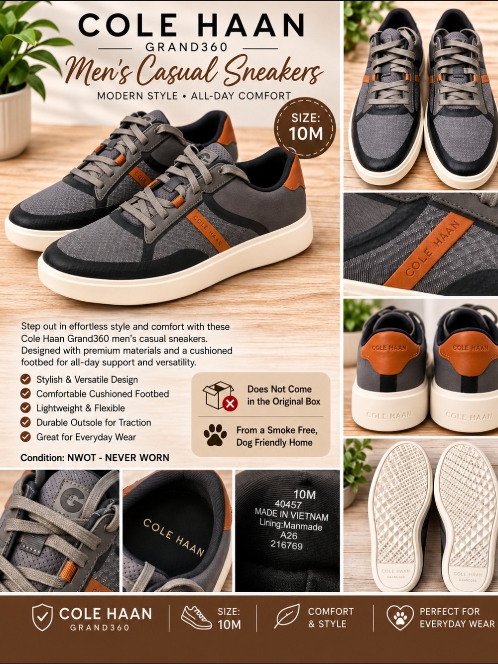 Cole Haan Grand360 Men's Casual Sneakers - Gray with Tan Accents